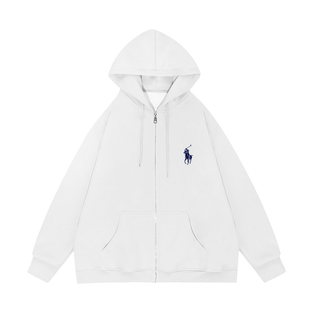 Black Cotton-Blend Relaxed-Fit Full-Zip Hoodie with Kangaroo Pocket