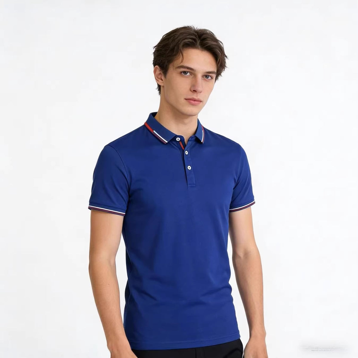 Striped Cotton Polo Shirt with Ribbed Collar and Breathable Piqué Fabric