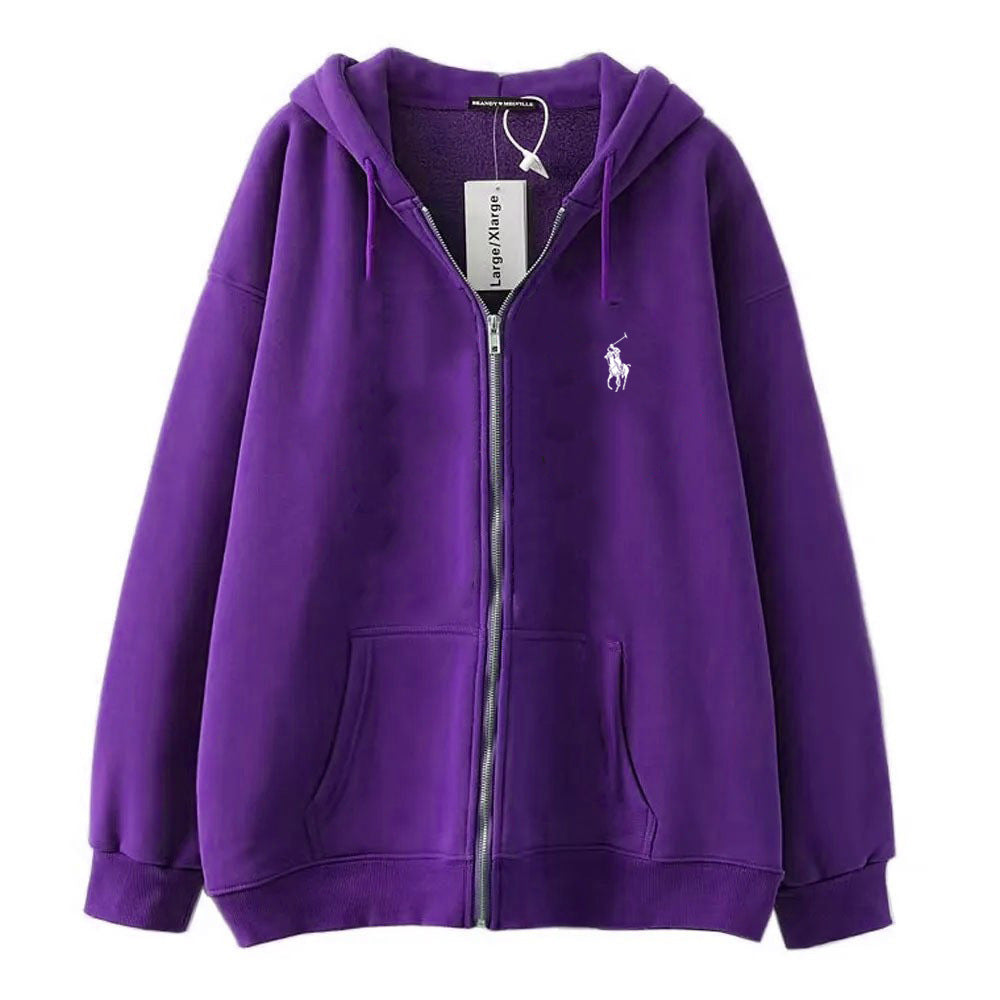 Black Cotton-Blend Relaxed-Fit Full-Zip Hoodie with Kangaroo Pocket