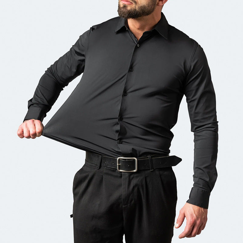 Slim-Fit Long-Sleeve Cotton Dress Shirt in Solid Colors