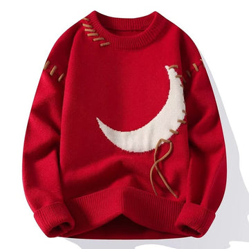 Crewneck sweater with embroidered crescent moon detail