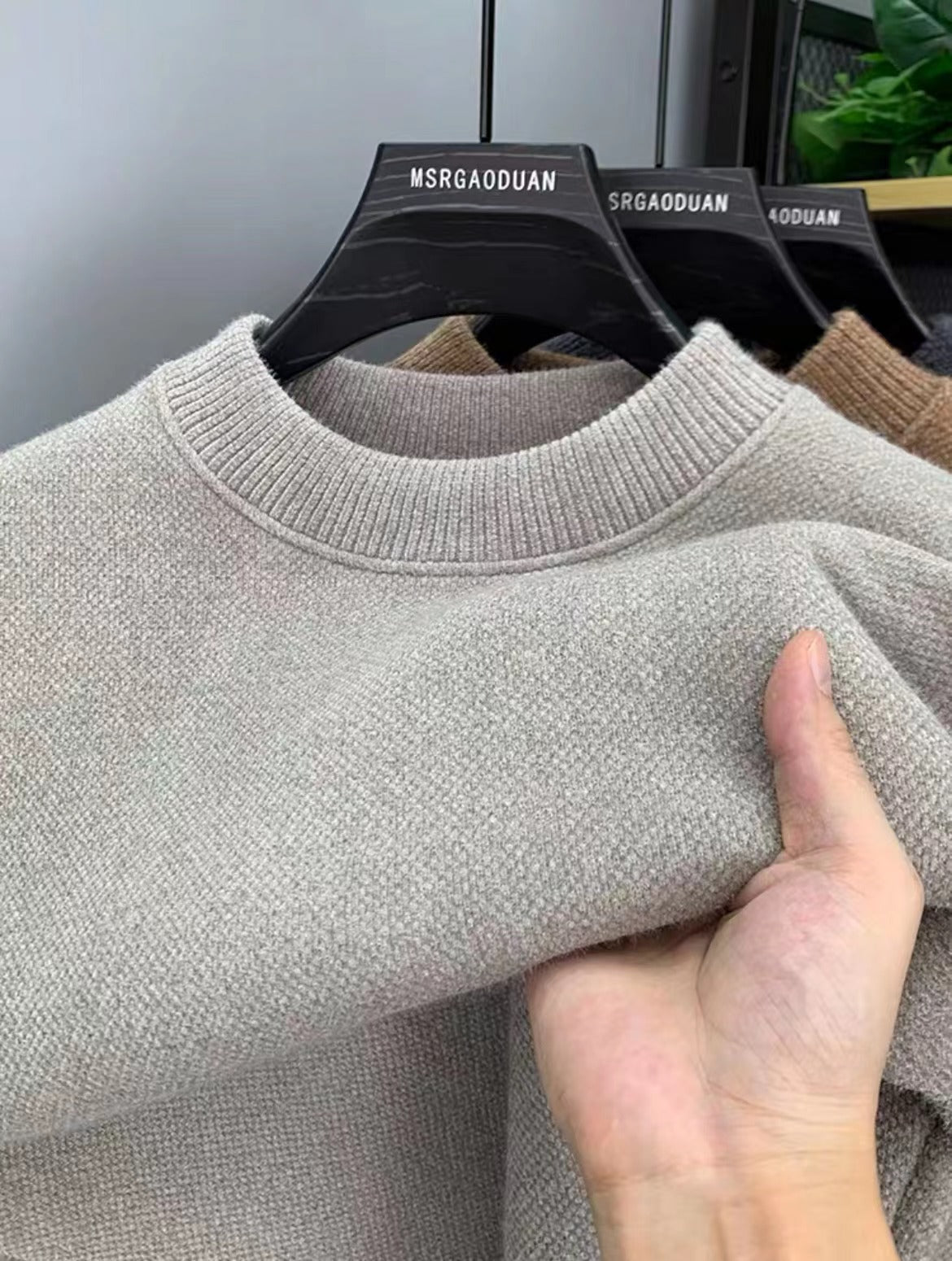 Chenille crewneck sweater with brushed interior for warmth