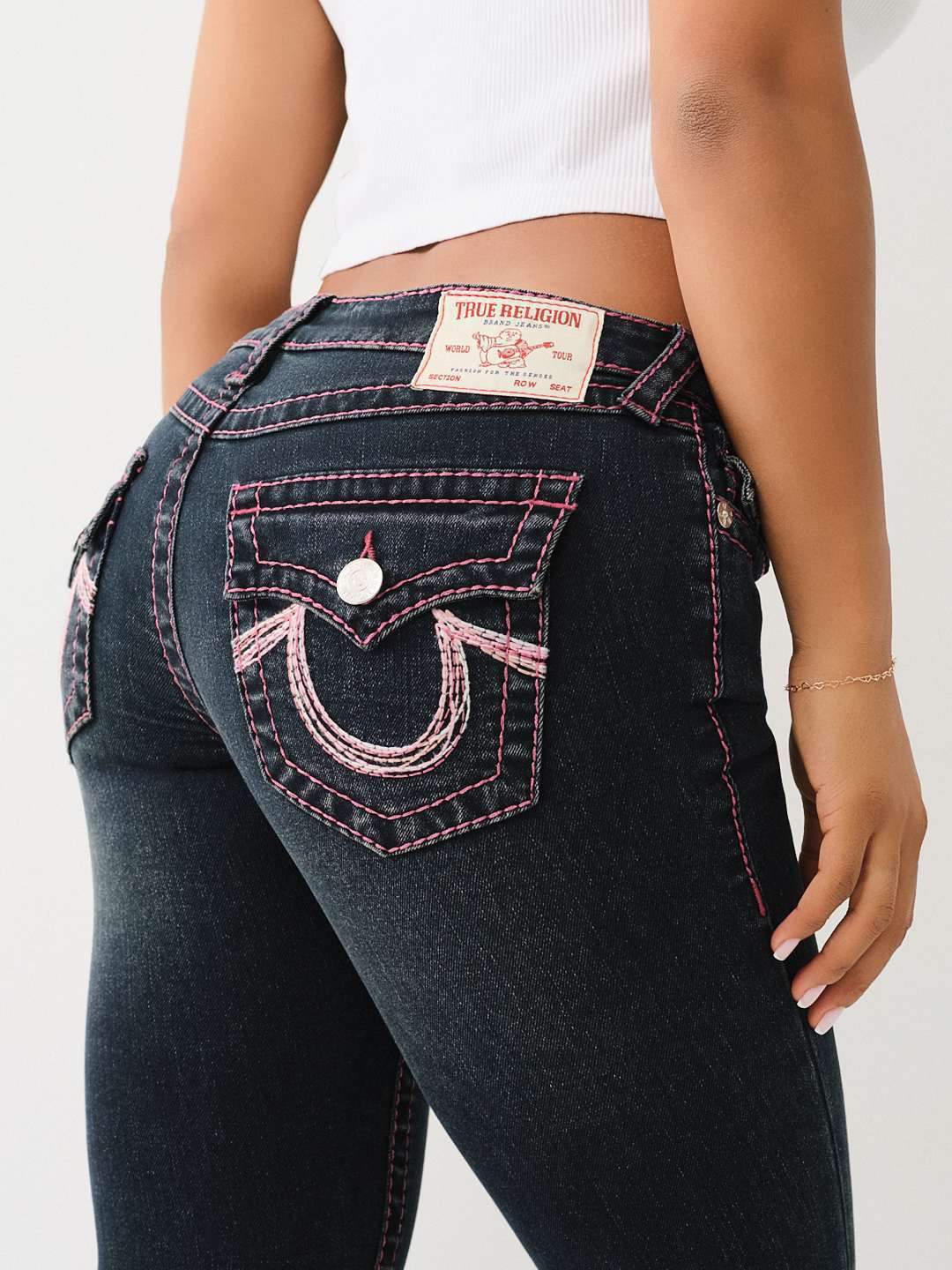 True Religion embroidered washed slim-fit jeans