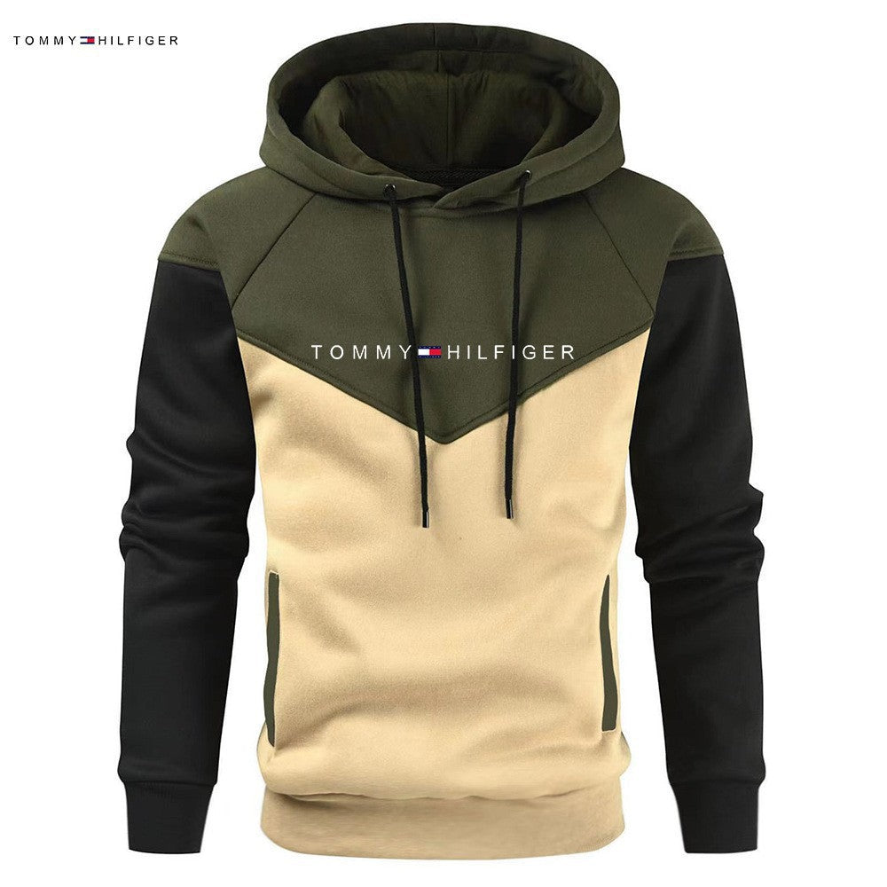 Color-Blocked Hoodie with Contrast Sleeves and Chest Panel