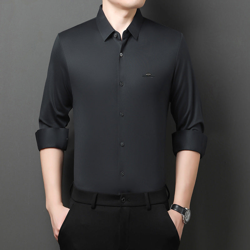 Wool-blend satin long sleeve shirt for autumn