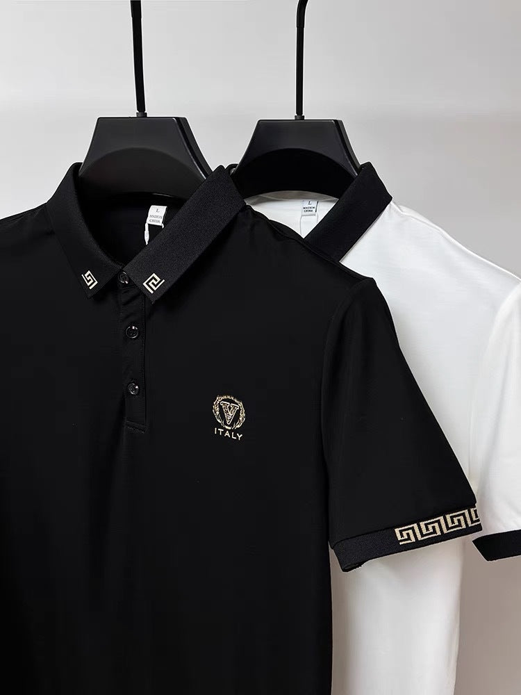 White and Black Short-Sleeve Ice Silk Polo Shirt