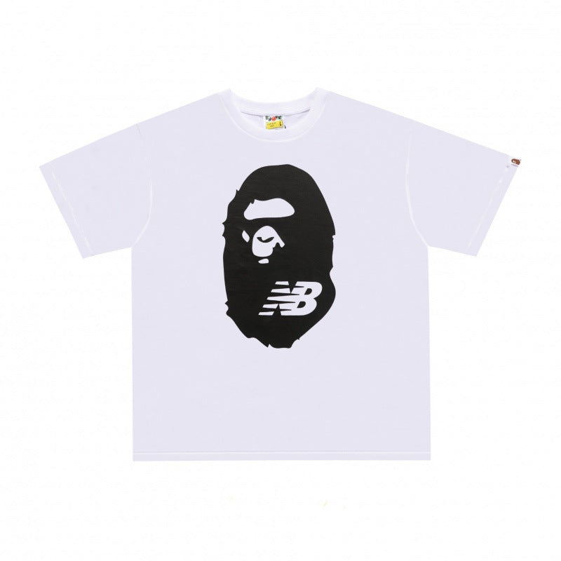Plaid-pattern cotton short sleeve tee with graphic print