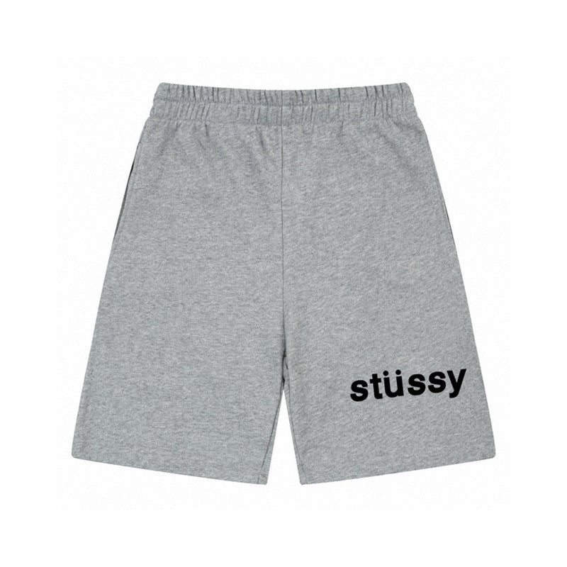 Black and Gray Cotton Blend Drawstring Shorts with Minimal Print