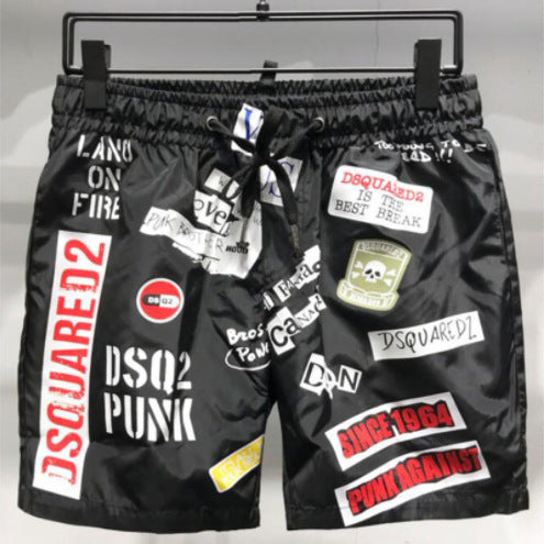 White Black Red Elastic-Waist Quick-Dry Casual Shorts