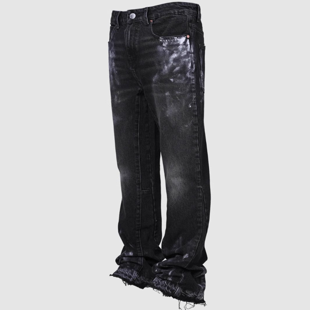Black and Blue Paint-Splatter Side-Stripe Baggy Jeans