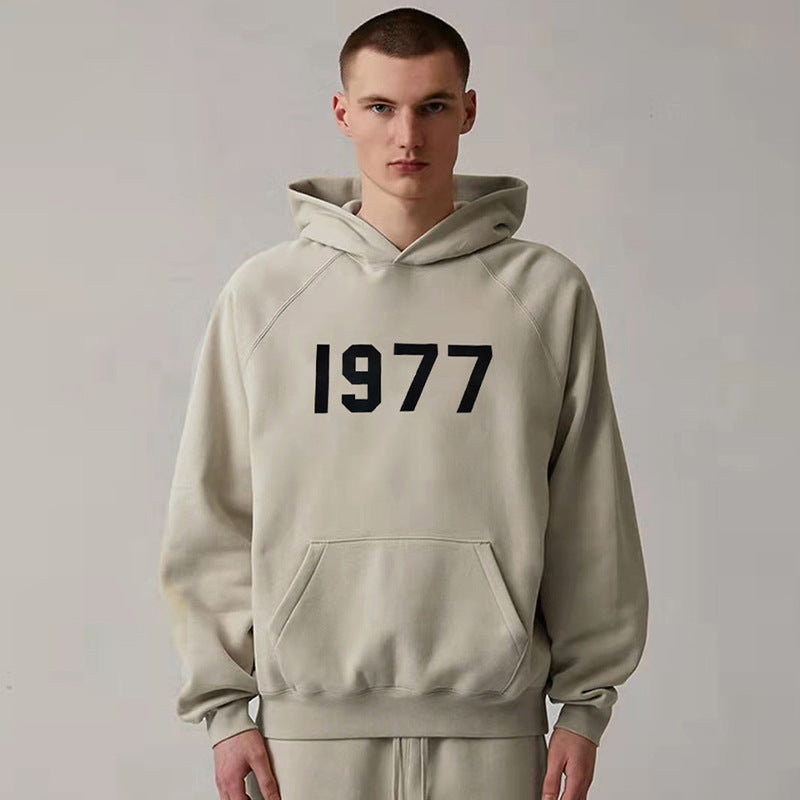 Black and Khaki Fleece Hoodie with Relaxed Fit and Minimal Chest Detail