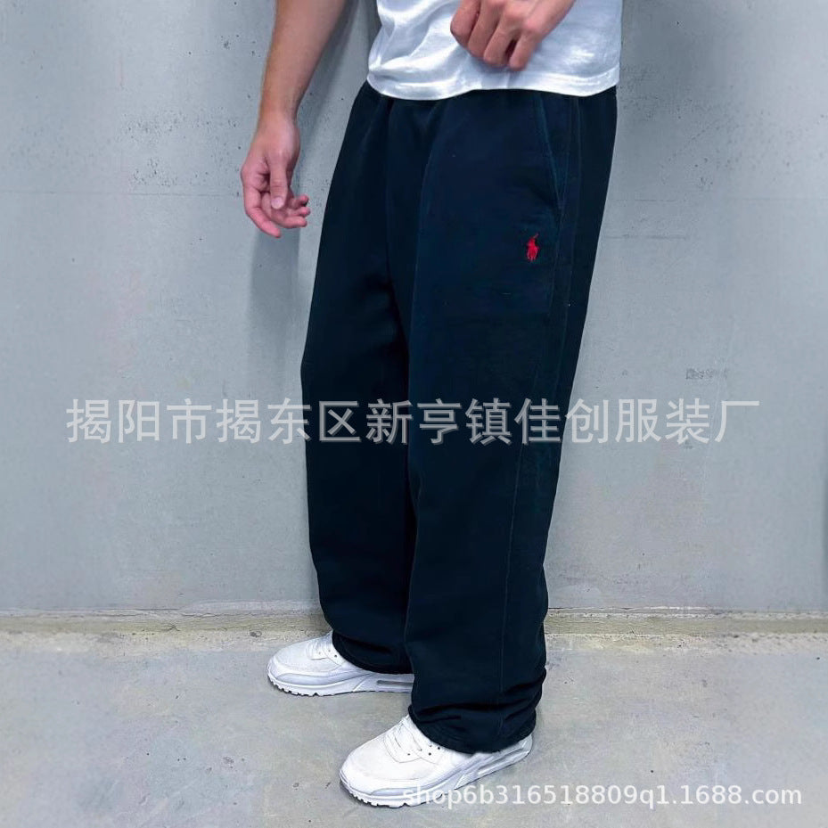 Retro-inspired wide-leg elastic-waist casual pants