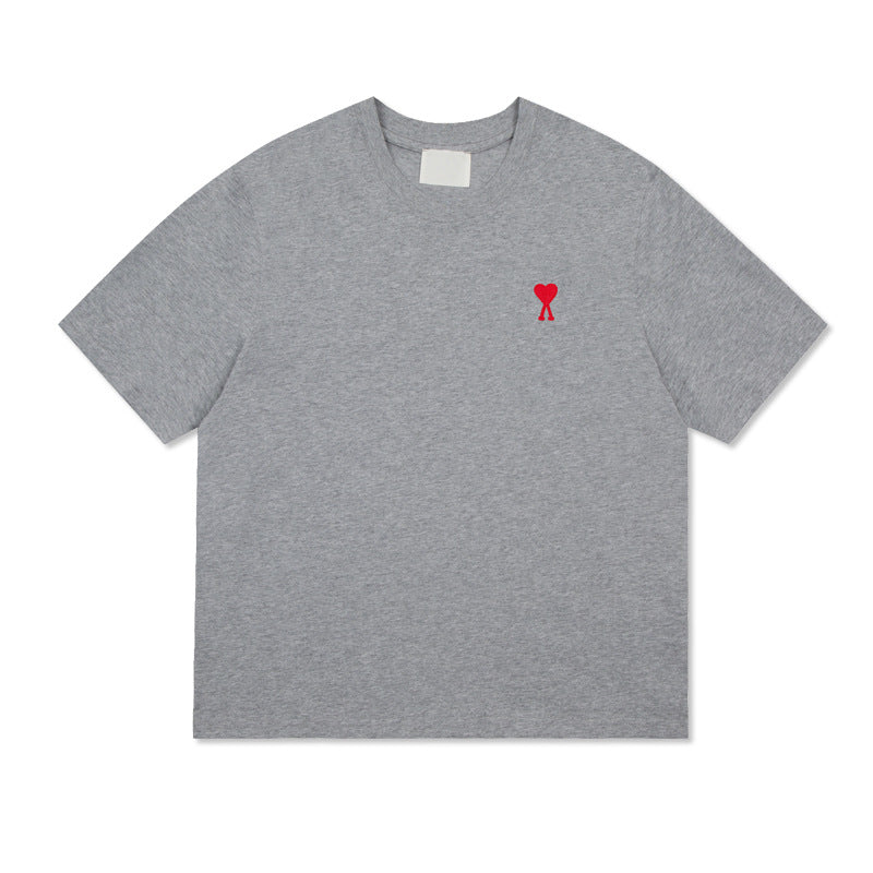 Embroidered Heart Detail Short Sleeve Cotton T-Shirt