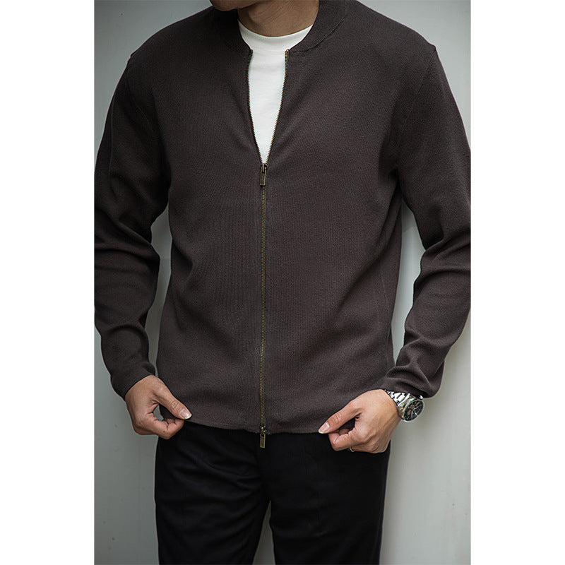 Black Green Brown Knit Cardigan Jacket with Baseball Collar