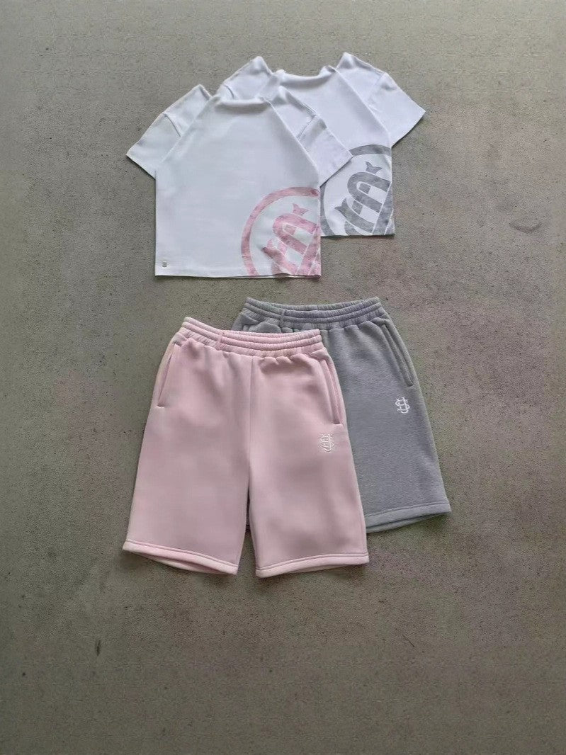 Black Navy Light Gray Pink Elastic Waist Casual Shorts
