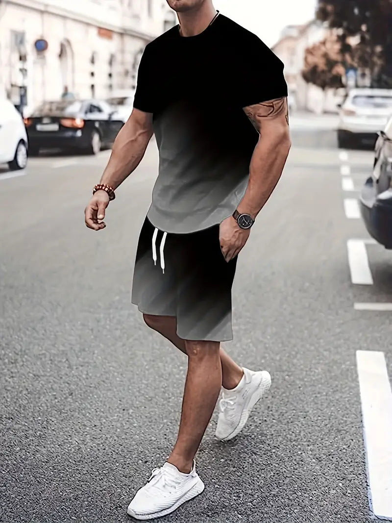 Black and White Gradient Breathable Polyester T-Shirt