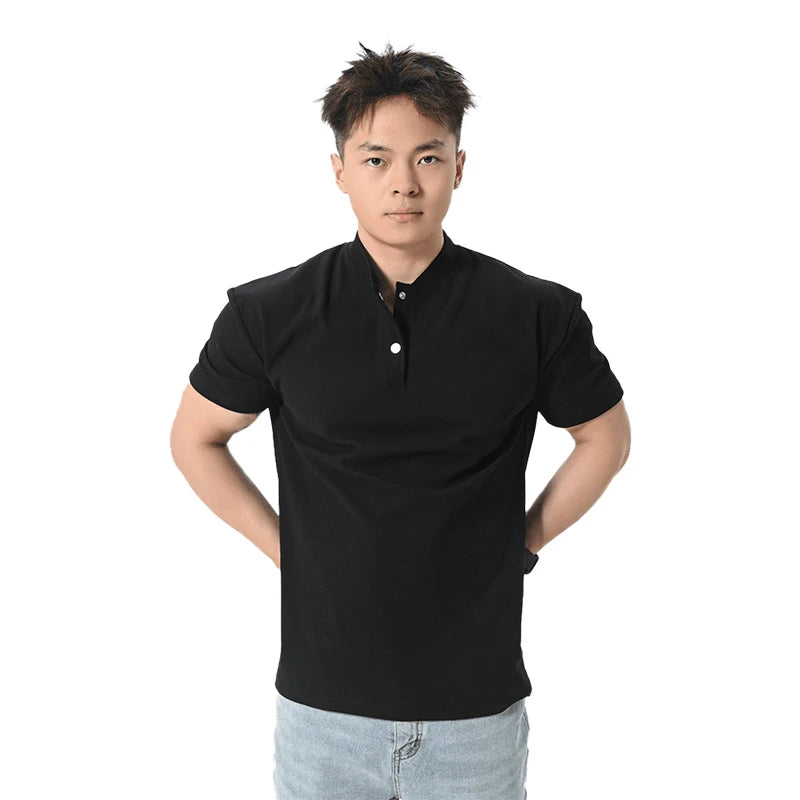 Anti-Wrinkle High-Elasticity Henry Collar Waffle Polo Shirt