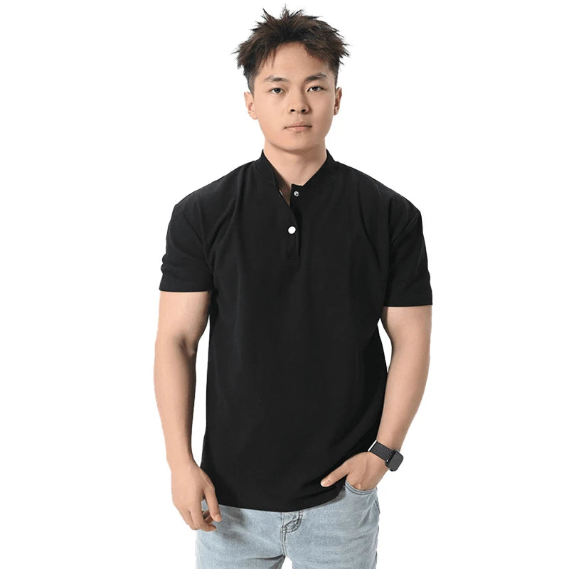 Anti-Wrinkle High-Elasticity Henry Collar Waffle Polo Shirt