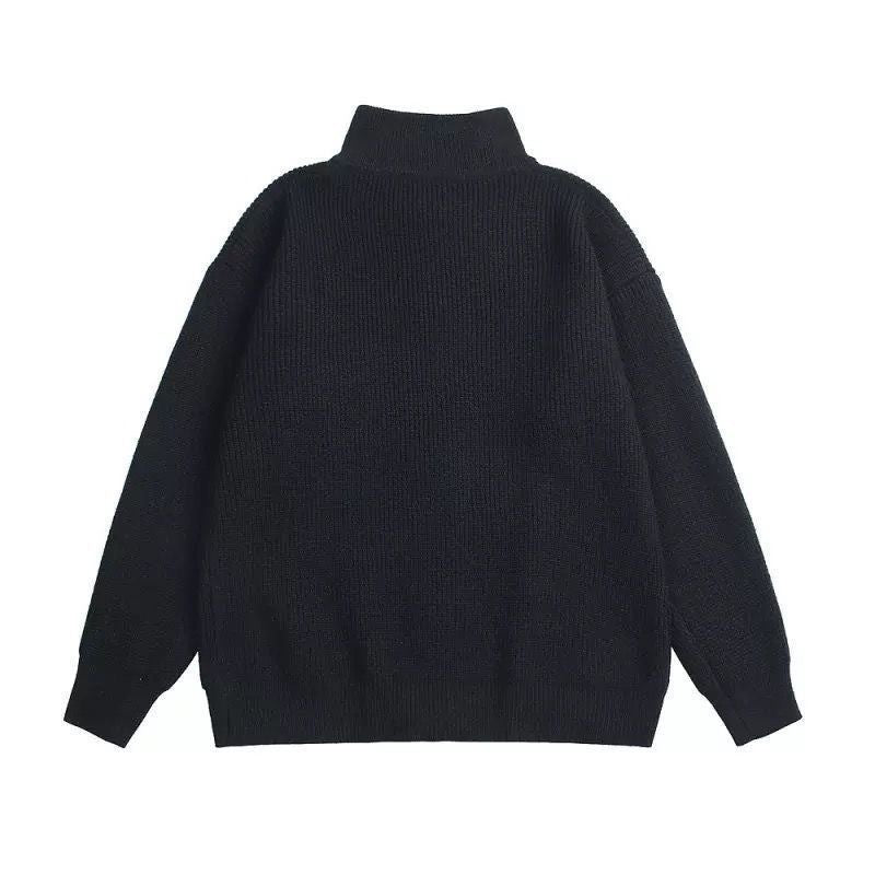 Ribbed knit zip-up sweater in heather grey and black