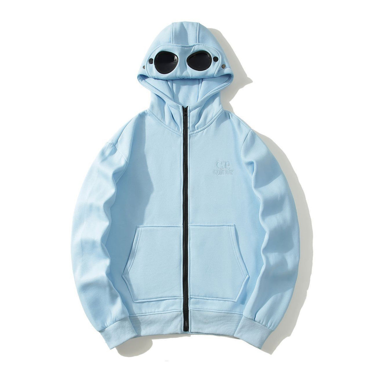 Round-Lens Hooded Pullover with Goggle-Eye Hood