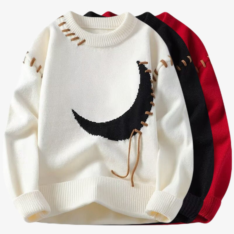 Men's Mink Cashmere Moon Shaped Drawstring Sweater Autumn Winter Knitwear Standa
