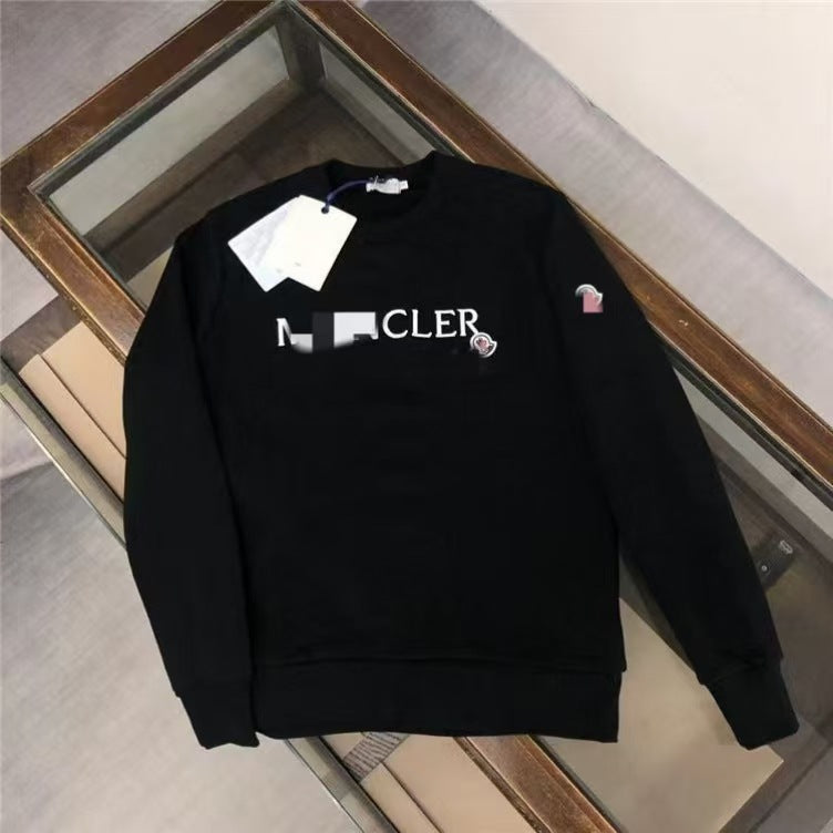 Black and White Embroidered Relaxed-Fit Round-Neck Sweatshirt