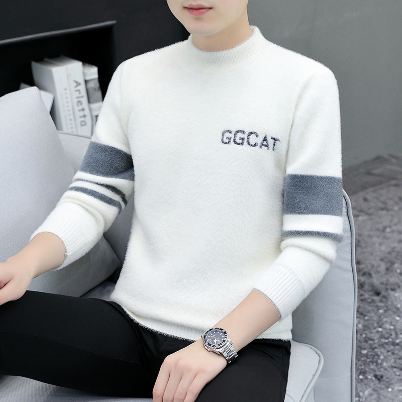 Velvet half-turtleneck jacquard pullover sweater