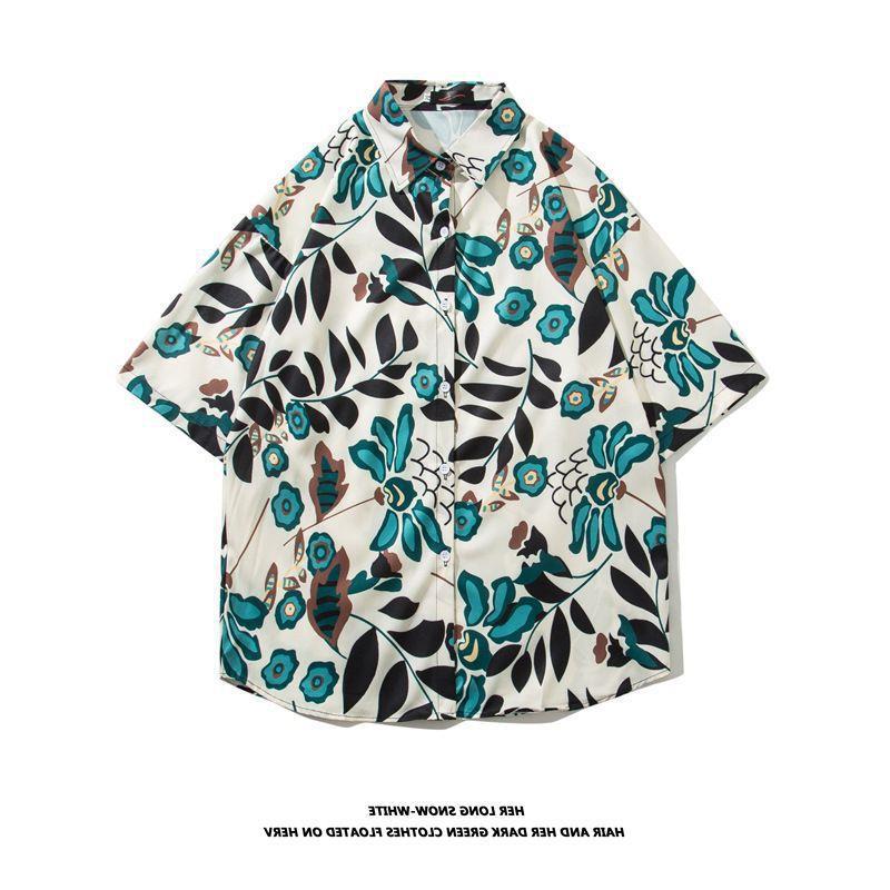 Vintage palm tree print short sleeve button-up shirt