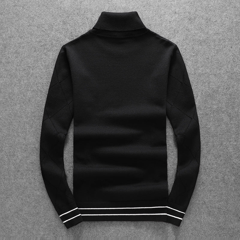 Black or Red Diamond-Pattern Turtleneck Wool Sweater