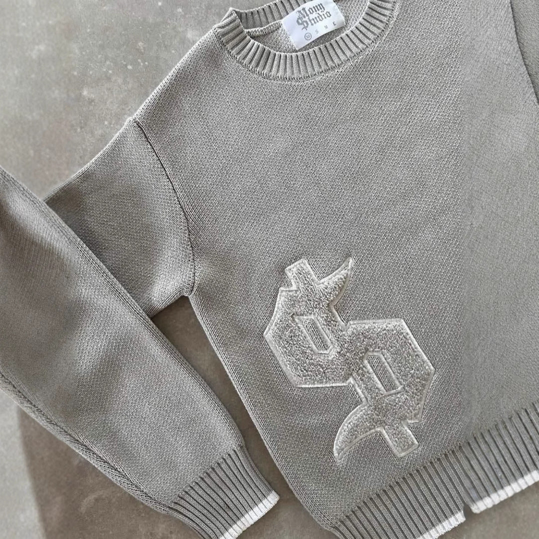 Retro oversized crewneck sweater with embroidered dollar sign