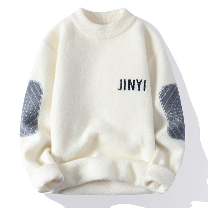 Velvet half-turtleneck jacquard pullover sweater