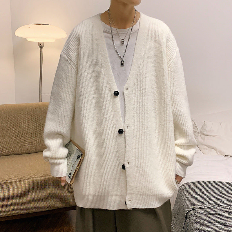 Loose-Fit Ribbed-Knit Open Cardigan in White or Black