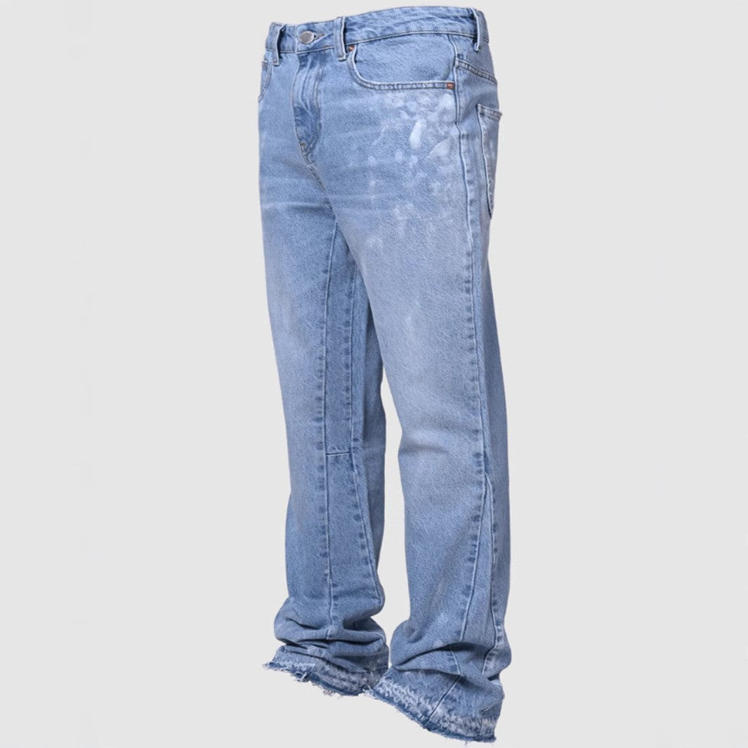 Black and Blue Paint-Splatter Side-Stripe Baggy Jeans