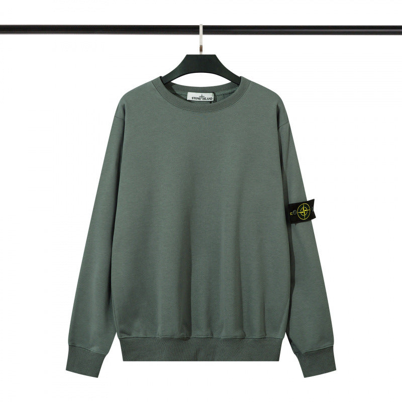 Cotton crewneck sweatshirt with embroidered sleeve badge