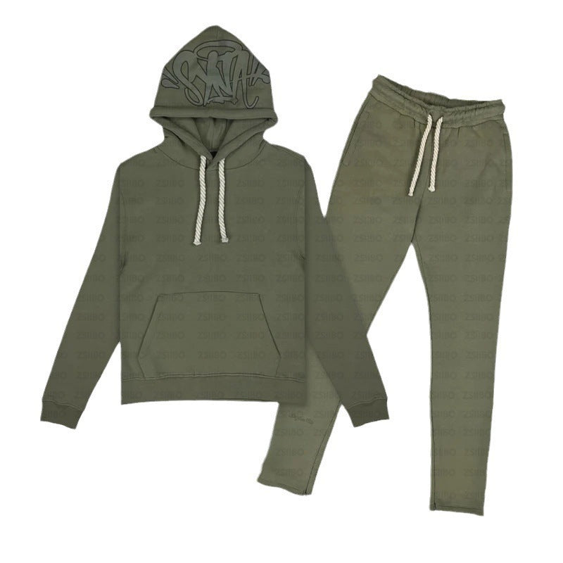 Relaxed-Fit Cotton Blend Hoodie in Solid Gray, Olive, Navy, Red, or Black