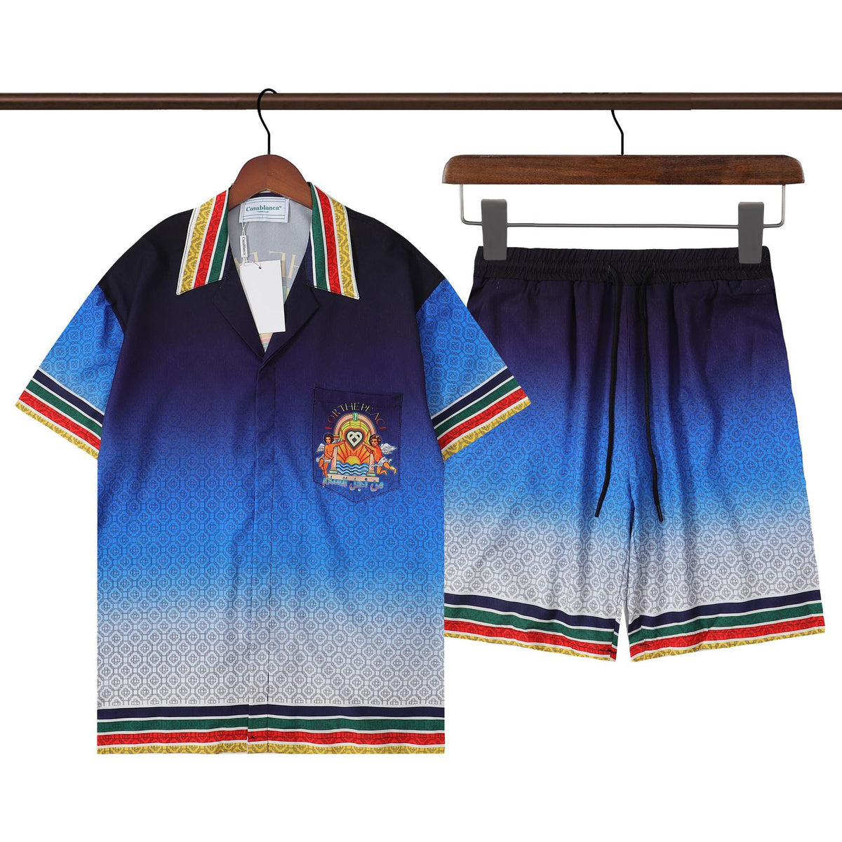 Abstract Wave Print Short Sleeve Cotton Shirt