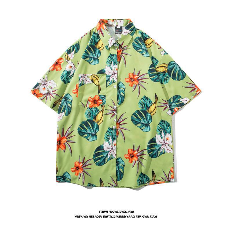 Vintage palm tree print short sleeve button-up shirt