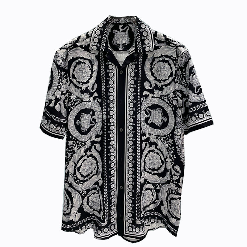 Black and white baroque print long sleeve shirt