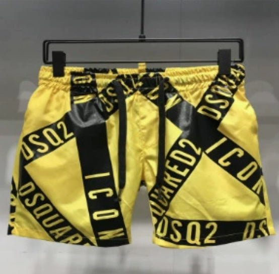 White Black Red Elastic-Waist Quick-Dry Casual Shorts