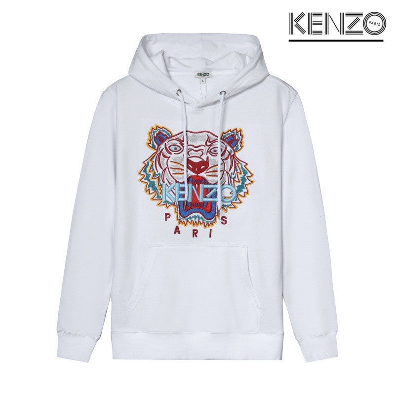 Black Terry Crewneck Sweatshirt with Embroidered Tiger Motif