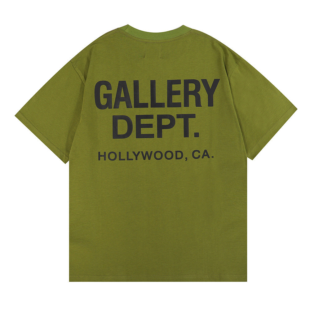 Cotton Crew Neck T-Shirt with Retro Letter Print in Solid Colors