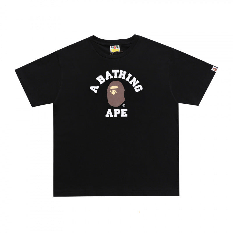 Plaid-pattern cotton short sleeve tee with graphic print
