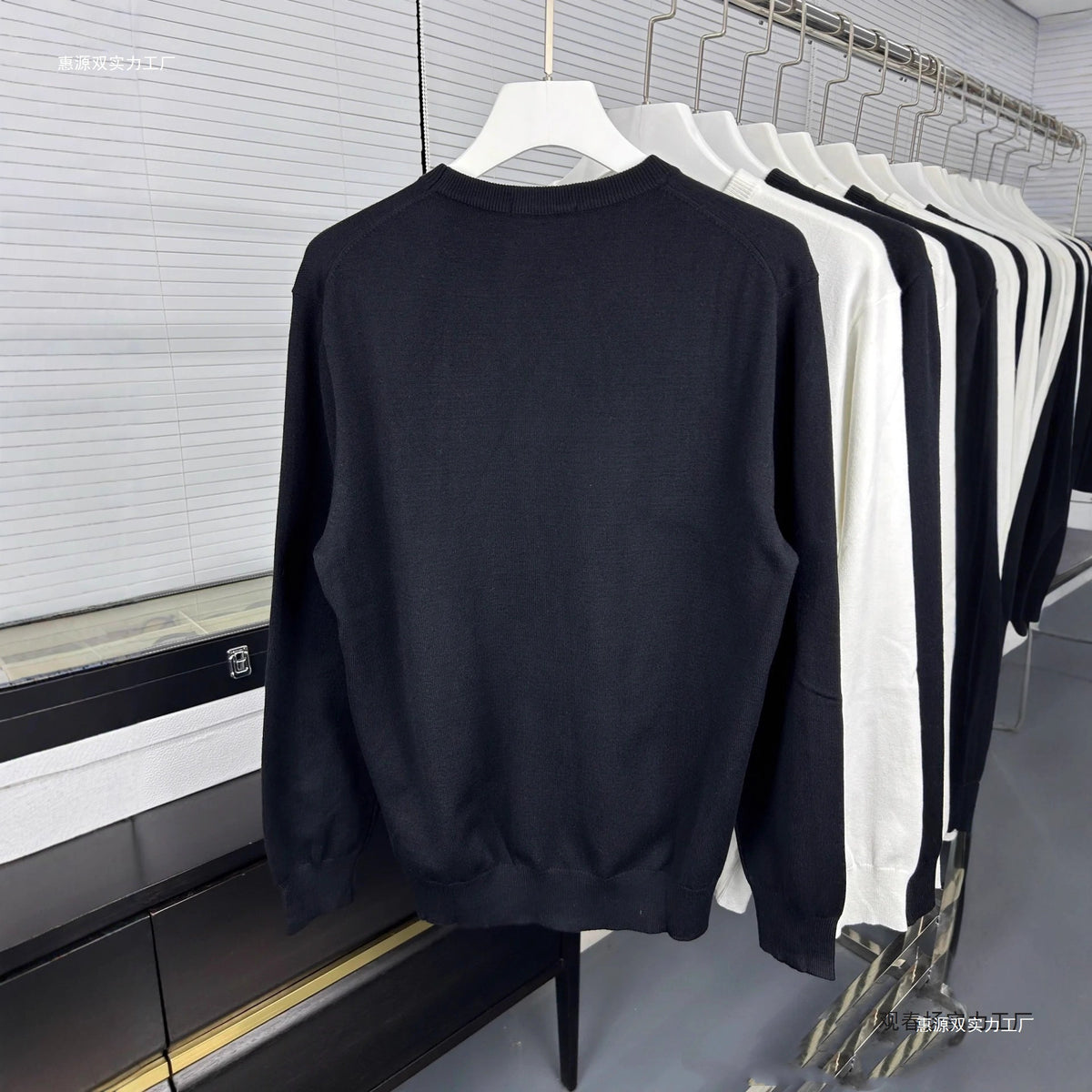 Black White Navy Light Gray Crewneck Sweater in Soft Knit Fabric