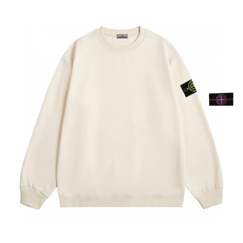 Cotton crewneck sweatshirt with embroidered sleeve badge