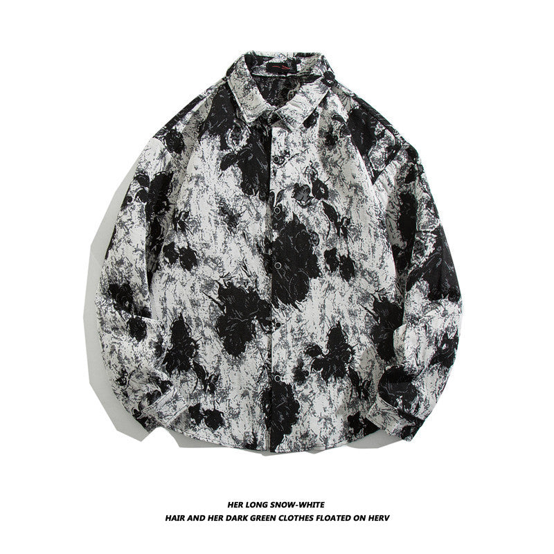 Oversized geometric tribal print button-up shirt