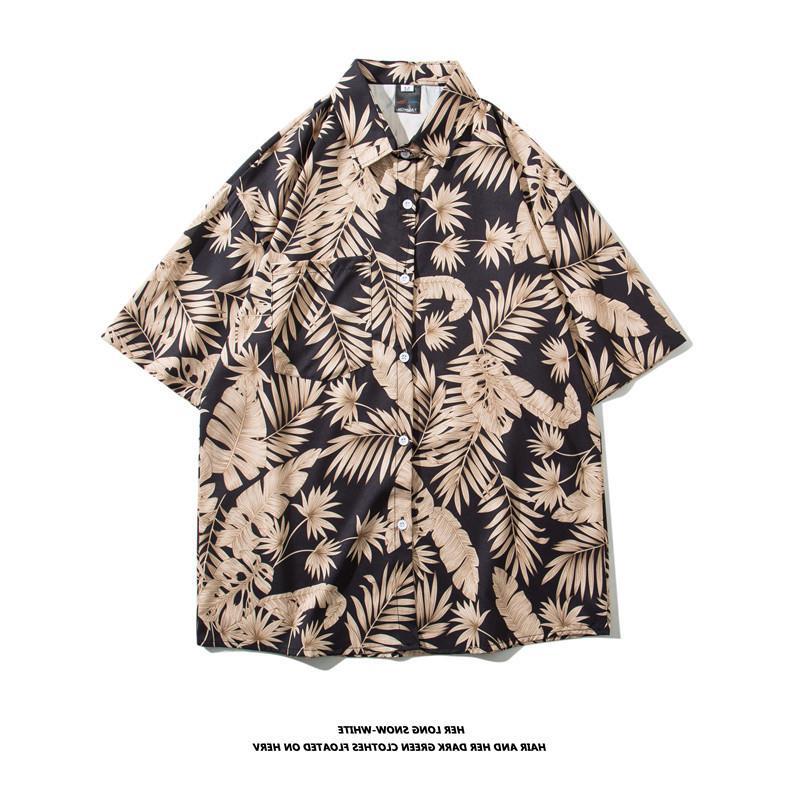 Vintage palm tree print short sleeve button-up shirt