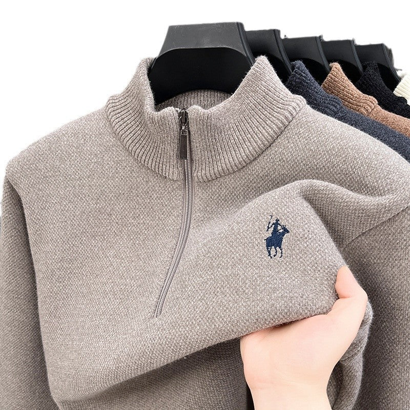 Thickened Half-Zip Turtleneck Fleece Sweater in White, Dark Gray, Black, Camel, or Brown