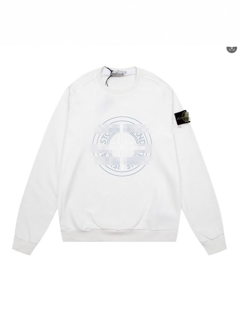 Black cotton crewneck sweatshirt with embroidered compass motif