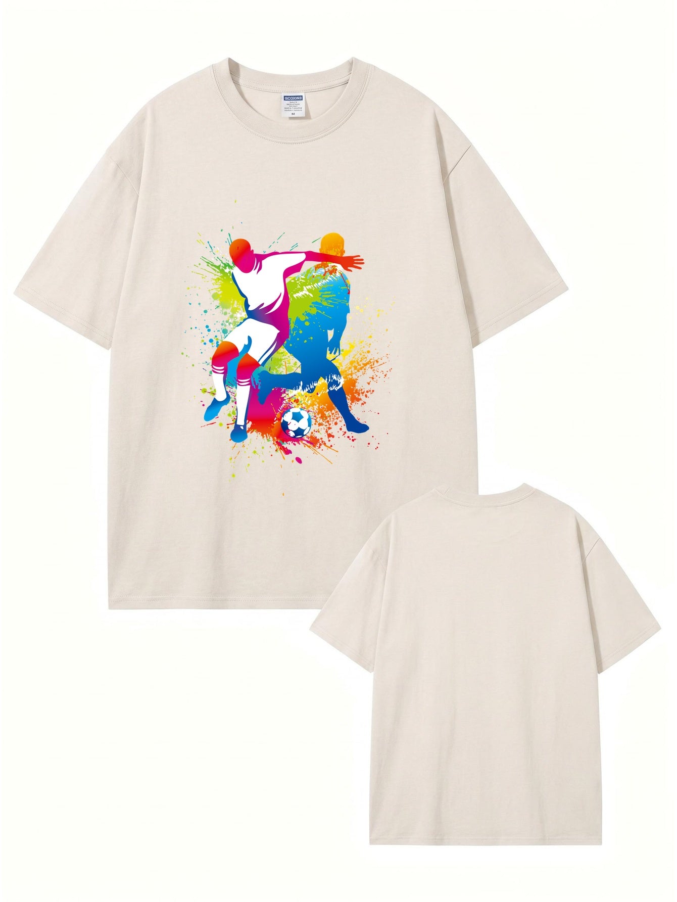 Vintage Washed Cotton Soccer Art T-Shirt - Colorful Splash Graphic Tee