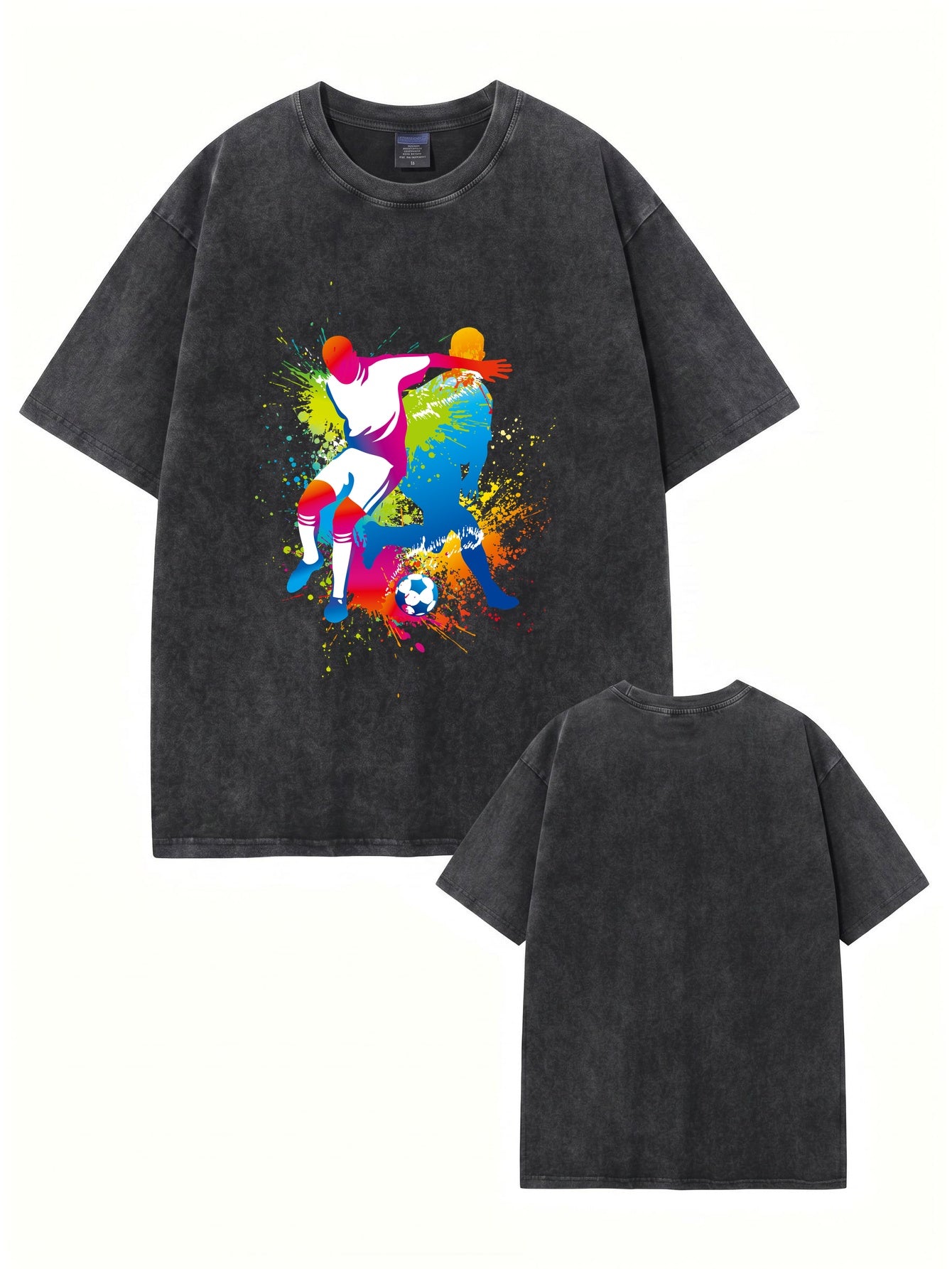 Vintage Washed Cotton Soccer Art T-Shirt - Colorful Splash Graphic Tee